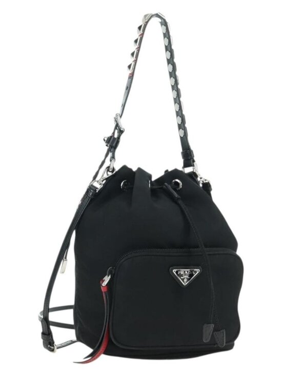 PRADA Purse Shoulder Bag Nylon 2way Black Silver Auth 175065SAM main image 15